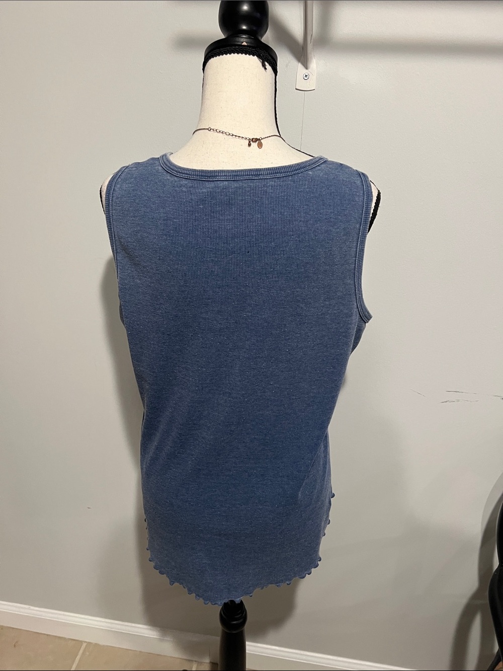 Washed Blue Ribbed Henley Tank Top - Women's Sleeveless Knit - Picture 6 of 10